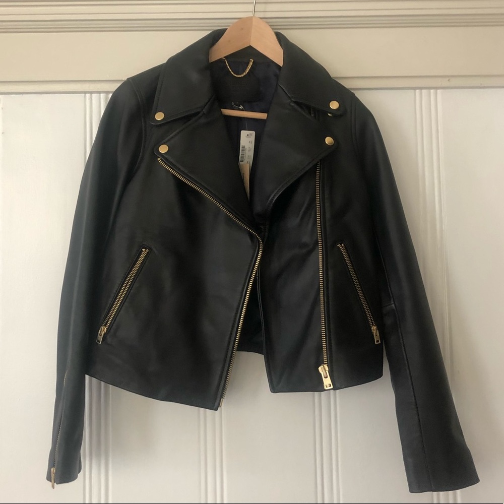 NWT J. Crew collection black leather jacket